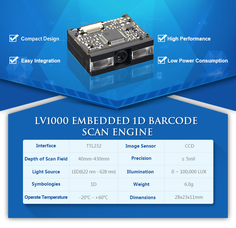 shenzhen rakinda mini barcode scanner module CCD Barcode reader 