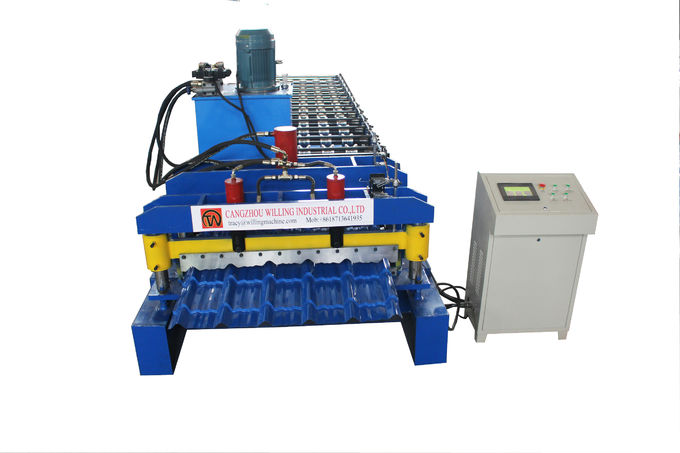Hydraulic Motor Glazed Tile Roll Forming Machine 3-4m / Min High Efficiency