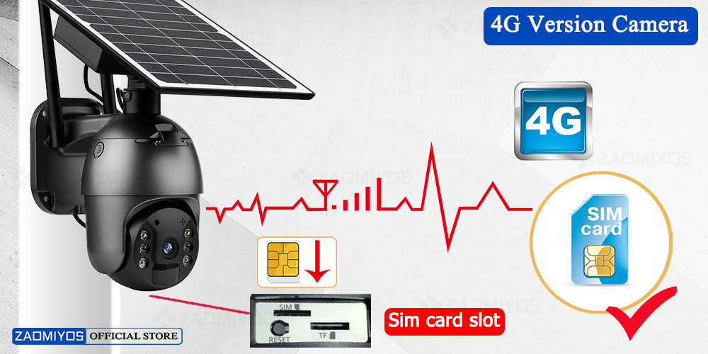 Black Weatherproof Solar SIM Card Camera , Outdoor PTZ Solar Camera 4G