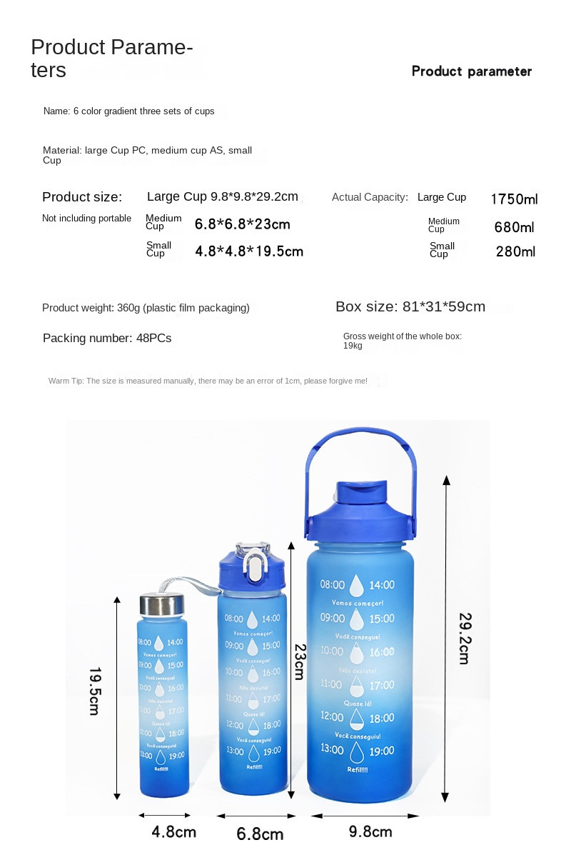 Humanized Design 550/750/1000ML Portable Plastic Water Bottle 1 Litre Gradient Color Custom Gym Water Bottles Bisphenol And Toxin Free OEM ODM