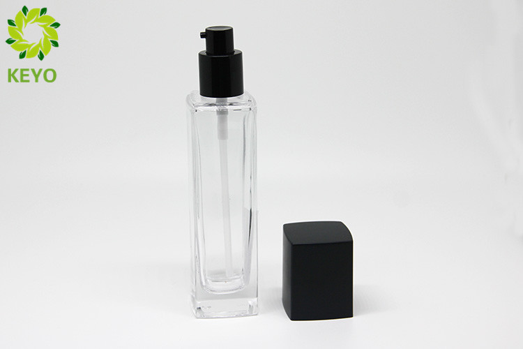 Transparent Empty Glass Pump Bottles Square Shape For Foundation / Concealer / Lotion