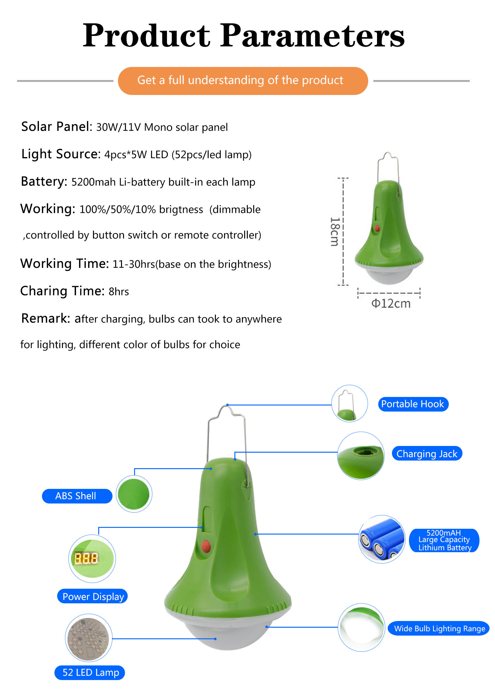 Solar Camping Light With 5200mah Li Battery Phone Charger Solar Flashlight