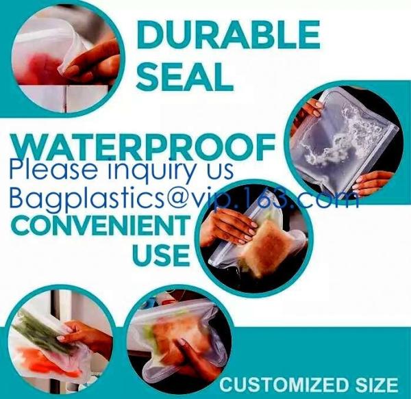 Kitchen Reusable Storage Silicone Food Fresh Bag with free hand baggy rack