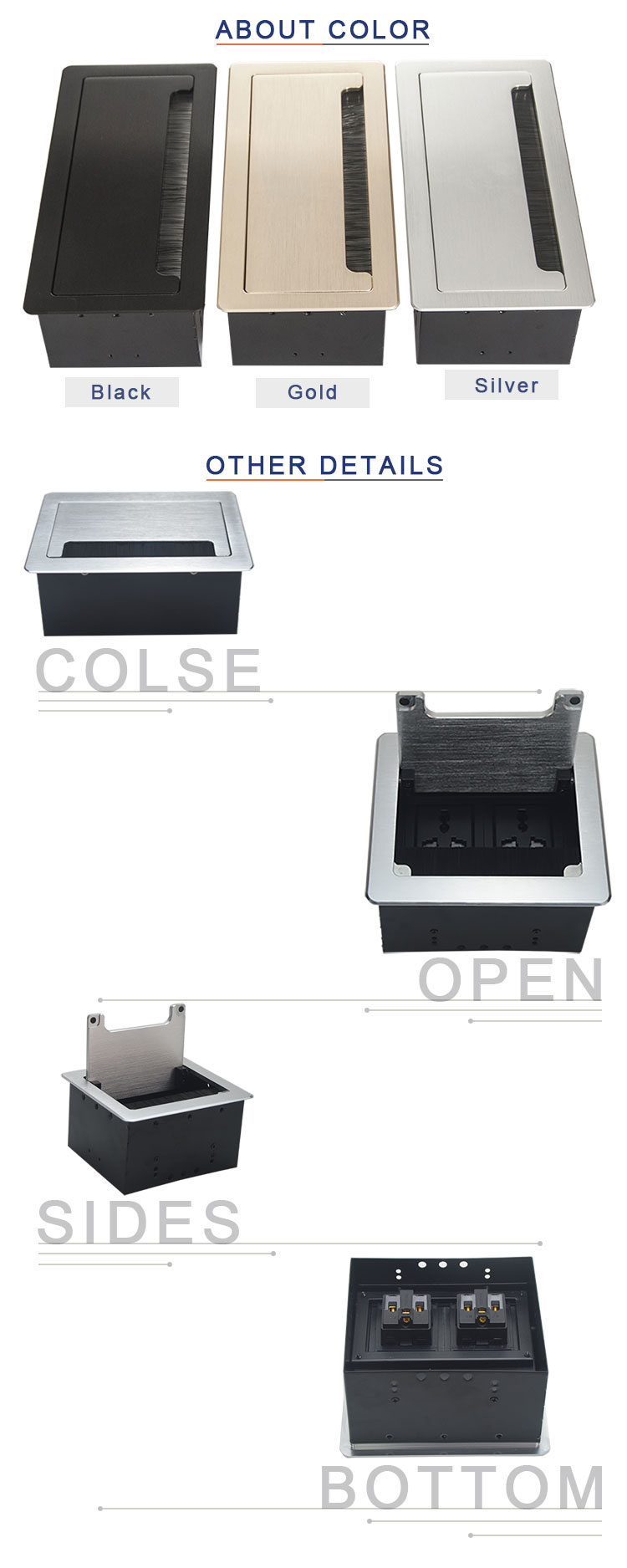 Brushed Aluminum Multimedia Office Hidden Desktop Power Socket Box