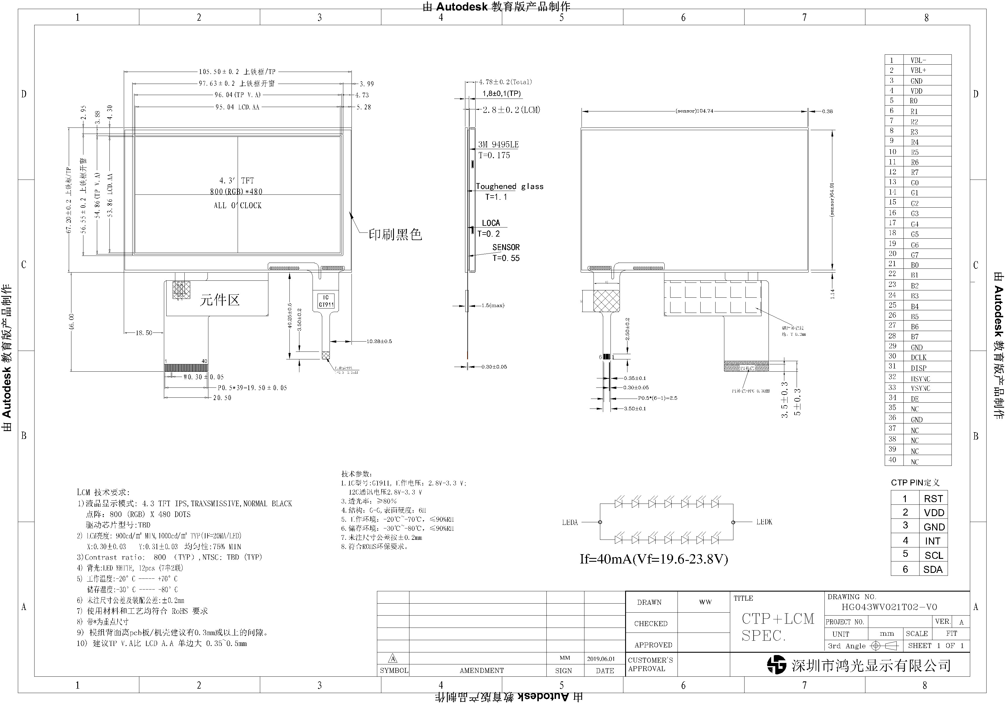 4.3 inches is an RGB interface, TFT, full view, 800*480 resolution LCD TFT display