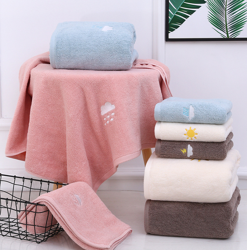 All-aged Customized Size Embroidery Logo Cotton Towel For Men Women Soft Thickened Towels SOLID COLOR