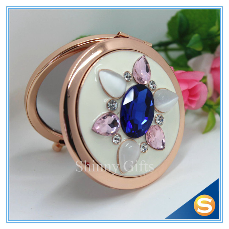 Shinny Gifts Whole Sale Rhinestone Round Shape Metal Cosmetic Mirror