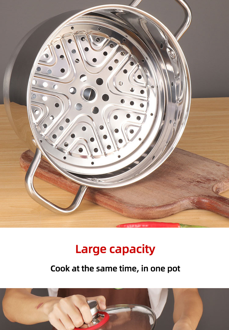 Wholesale TOP Seller Kitchen Silver 6 PCS Soup Pots Steamer Pot Deep Steaming Pot Sets For Cooking