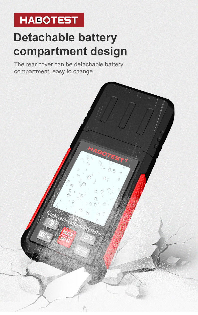 HT607 LCD Digital Temperature Humidity Meter Professional Laboratory Thermo-Hygrometer Farm Plastic Shed Moisture Meter