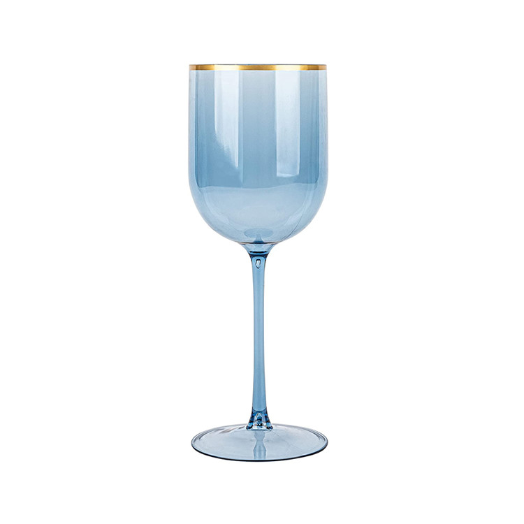 15.5oz Reusable Wine Cup With Gold Rim Shatterproof Plastic Wine Goblets