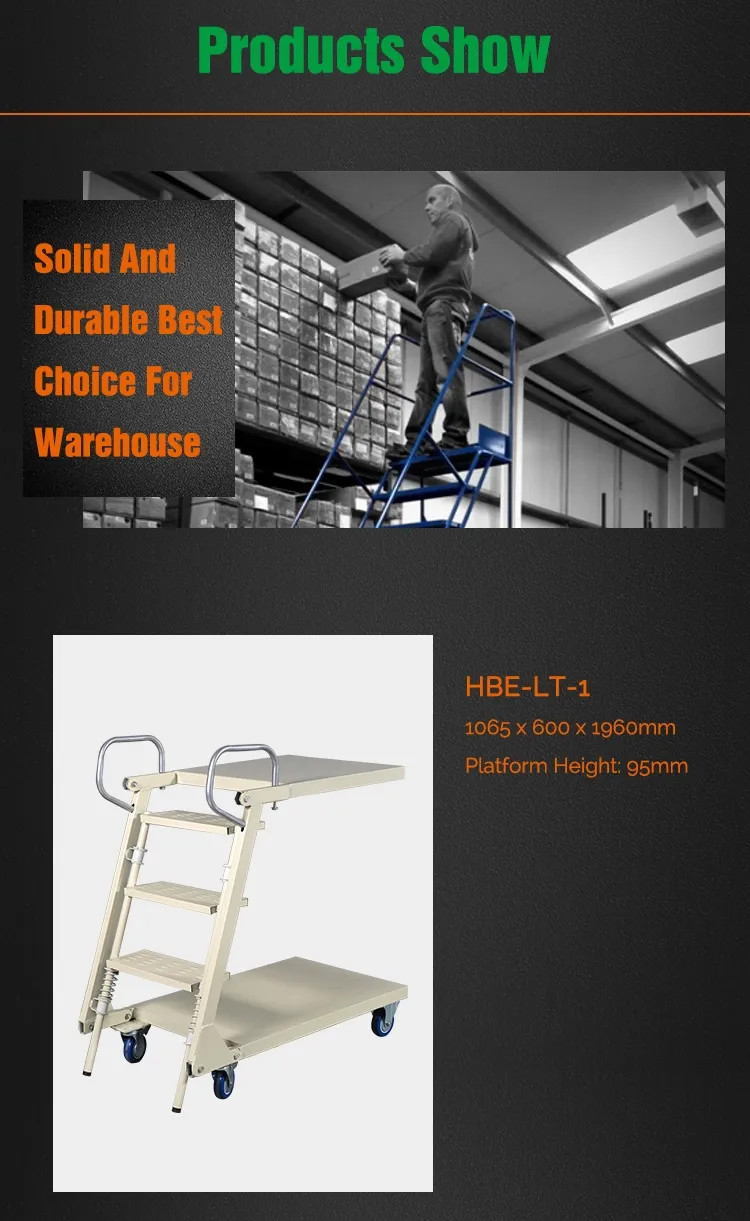 Warehouse Moveable Multi Tiers American Style Step Ladder Trolley