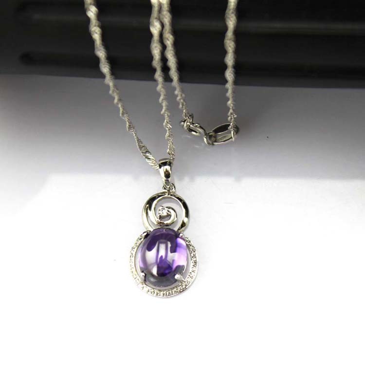 Sterling Silver Wave Chain with Amethyst Dome Cubic Zircon Pendant(PSJ0326)