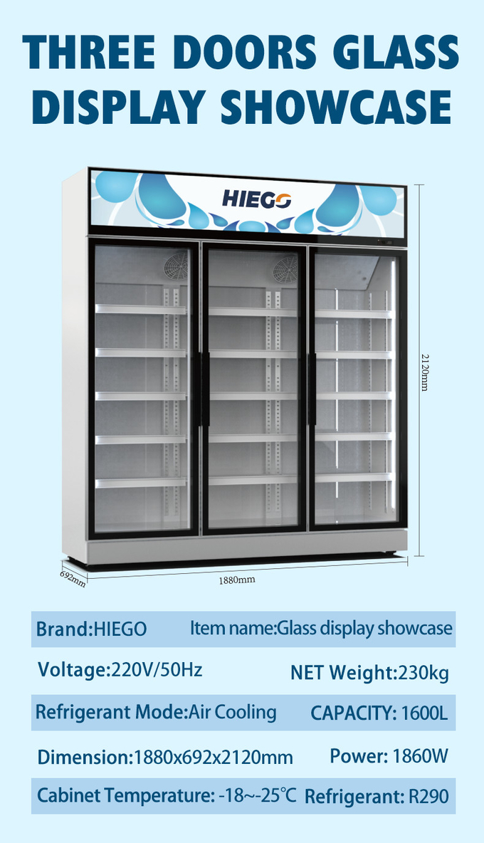 380L Beverage Fridge Cold Beer Supermarket Display Glass Door Chiller