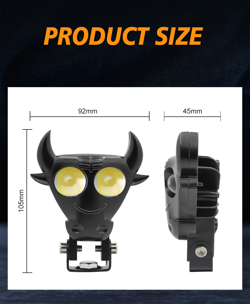 Black Bull Horn Cartoon White Yellow Motorbike Spotlight LED Lamp Accessories
