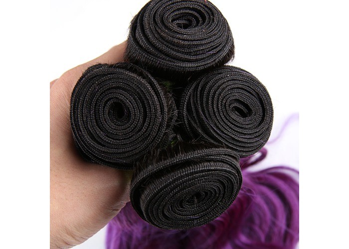 Double Machine Weft Purple Colored Human Hair Extensions No Any Split For Every Beauty