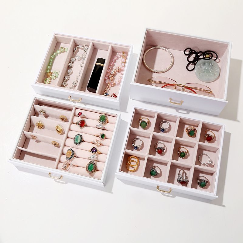Fashion Solid Luxury Portable PU Leather PVC Cardboard Jewelry Jewellery Set Gift Packaging Packing Travel Holder Organizer Mini Box for Women Girls