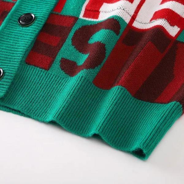 New V Neck Long Sleeved Monogram Jacquard Knitted Cardigan Coat Women&prime;s Sweater