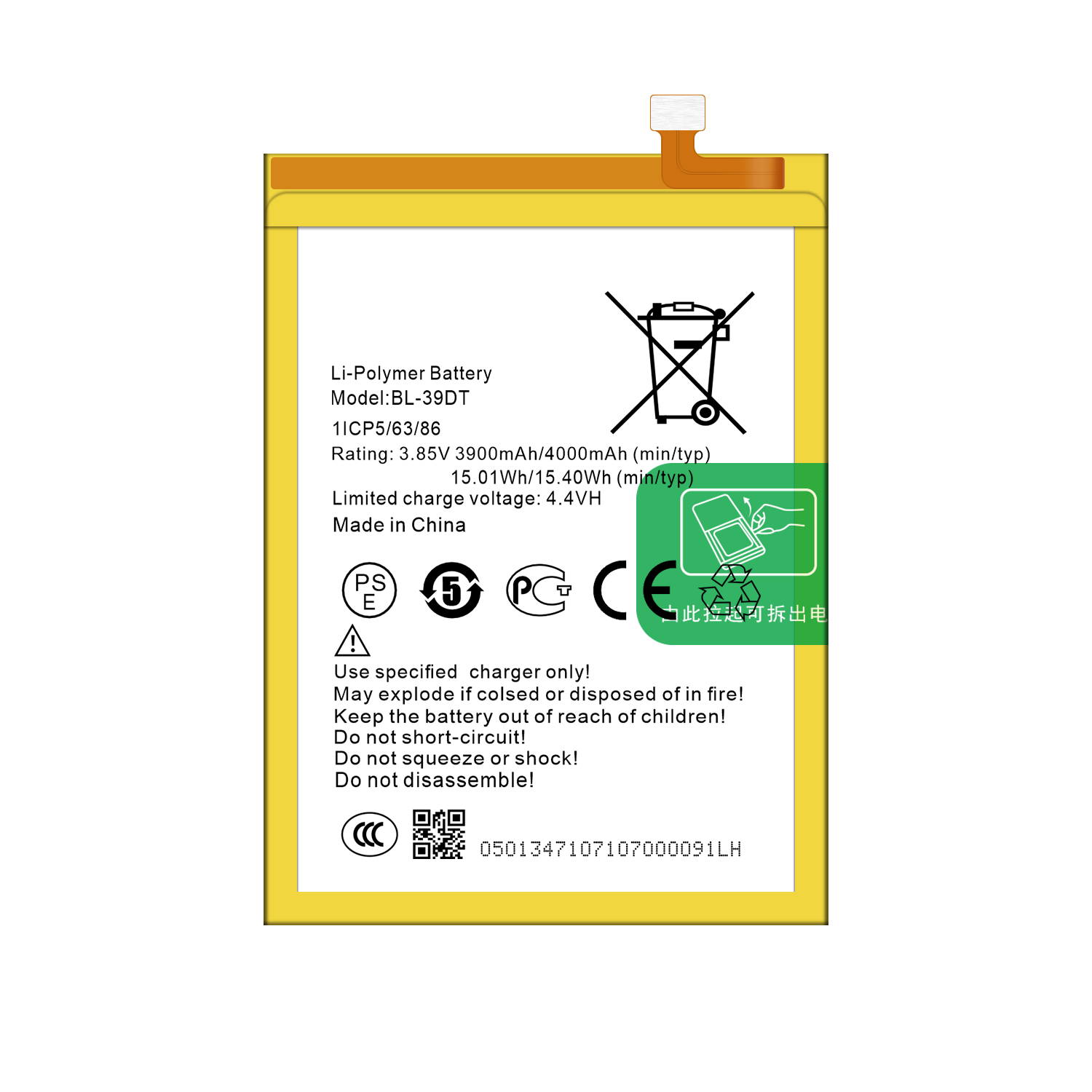 BL-39DT Original Li-ion Polymer Battery 3900mAh 4.35V for Tecno L9 Mobile Phone A