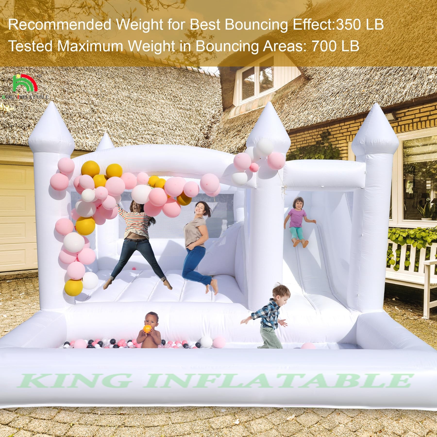 Kids Jumping Bounce Slide White Inflatable Wedding Bouncy House With Ball Pit Pool
