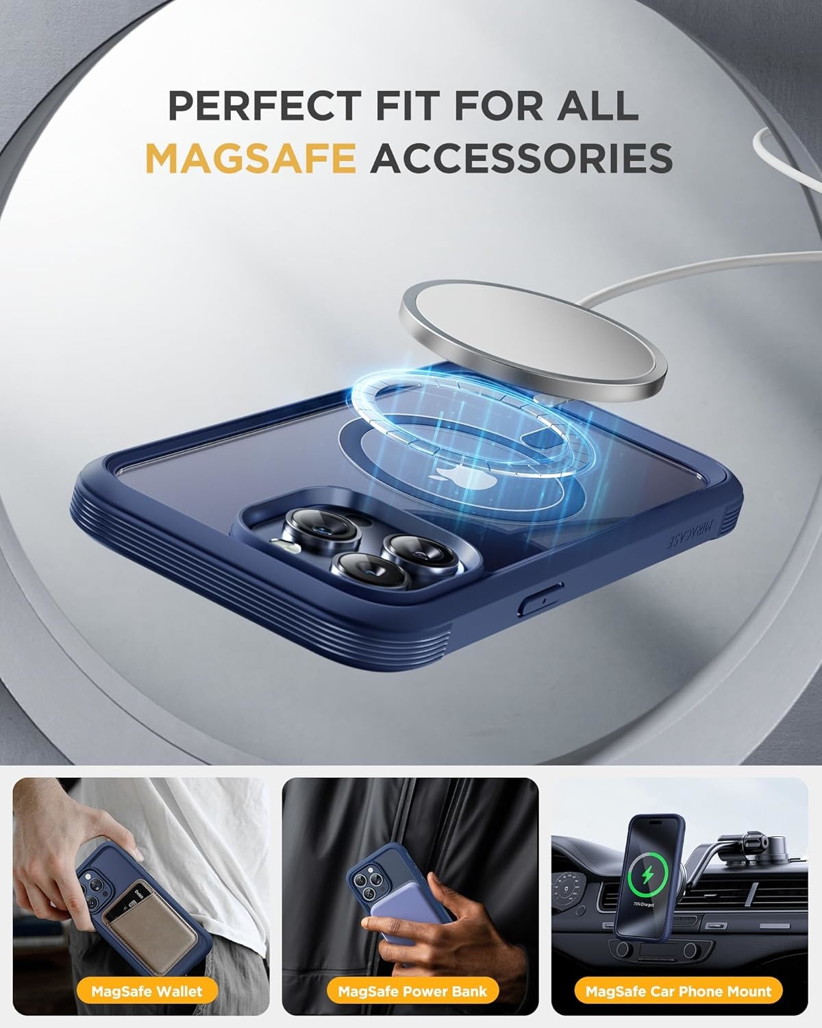Magnetic for iPhone 12 Pro Max Case Full-Body Built-in Glass Screen Protector& Camera Protector