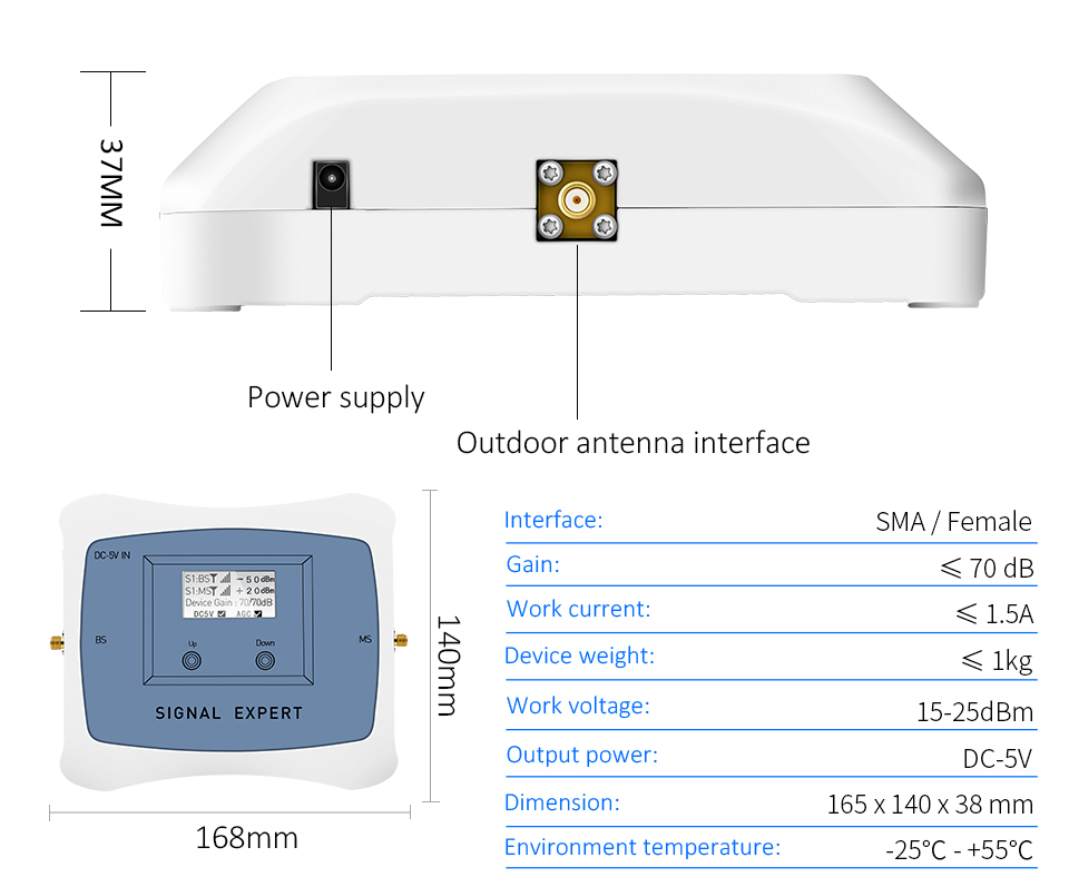 70dB Dual Band Repeater 900MHz 1800MHz 4G GSM LTE Signal Booster