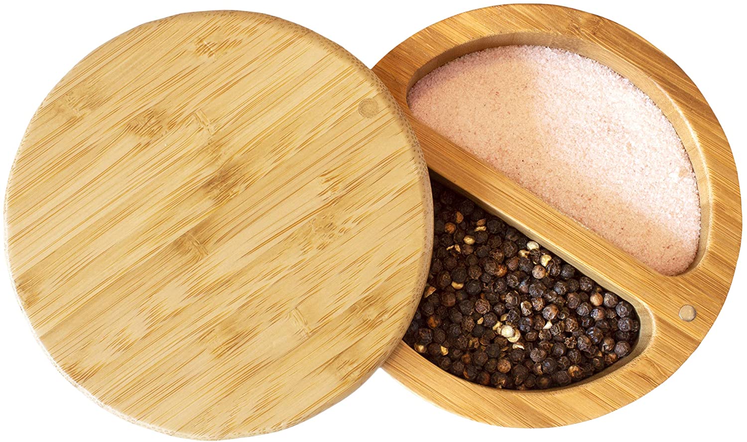 Magnetic Lid Secure Bamboo Box Two Compartments Spices Salt Keeper With Lid