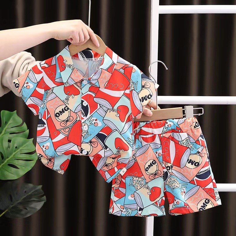 Floral Print 2023 New Beach Style Wholesale Summer baby clothes boy Formal Fashion short sleeve Shirt kids boy summer cl