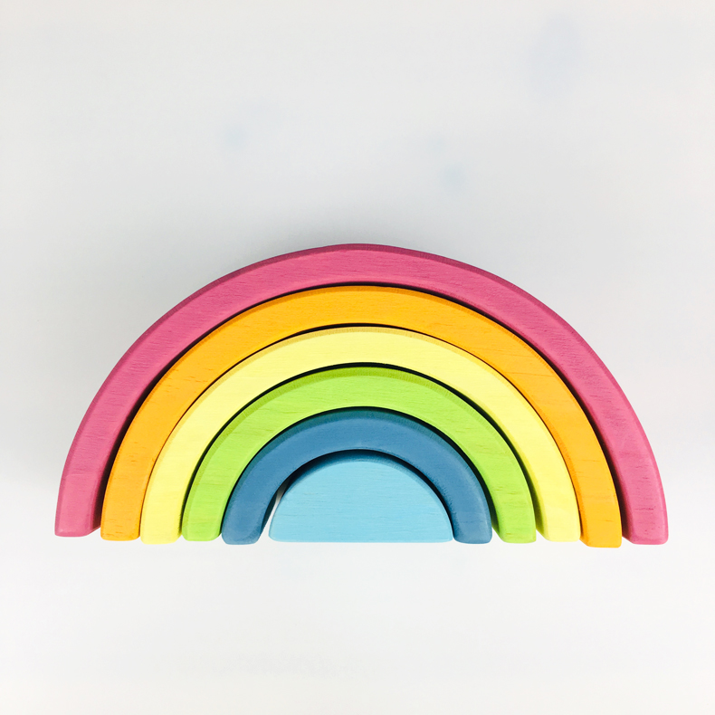 Pegdolls Wooden Building Blocks Toy Geometric Rainbow Building Blocks