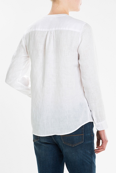 Simple White Pure Muslimah Linen Blouse Women Ladies