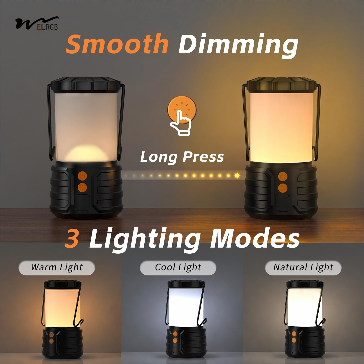 Water Resistant LED Rechargeable Camping Lantern 4000 mAh Capacity 3 Lighting Modes 2-