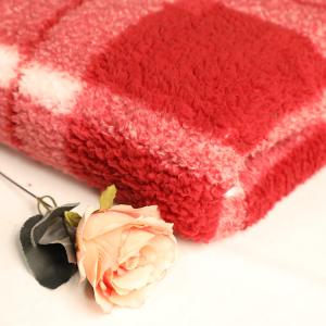 Grid Pattern Printed Red Velveteen Fabric 250gsm For Bathrobe