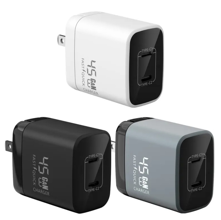 Smart 2 Port USB C GaN Charger ABS PD 45W Fast Charging Adapter customized