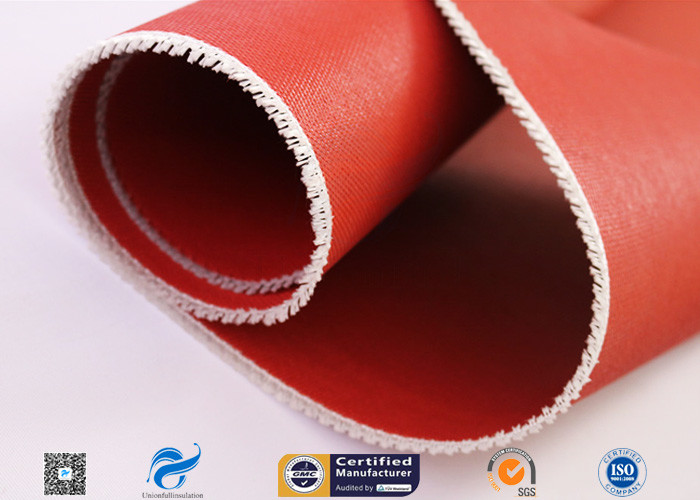 Red Color Silicone Coated Fiberglass Fabric Heat Protection Satin Weave