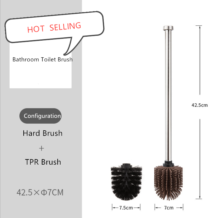 TPR Soft Rubber Soft Hair Toilet Brush antibacterial Stainless Steel Bathroom accessories silicone toilet brush