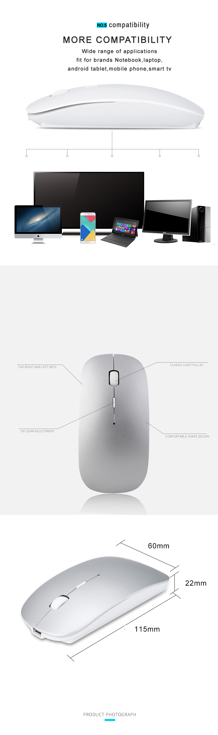 Factory sell wireless bluetooth mouse rechargeable mini usb 3d optical computer wireless mouse withbroardcom chipset