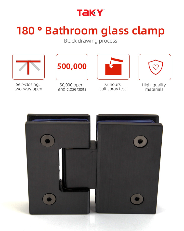 Stainless Steel 304 Door Window Hinges with Matt Black Finish 180 Degree Glass Clamp