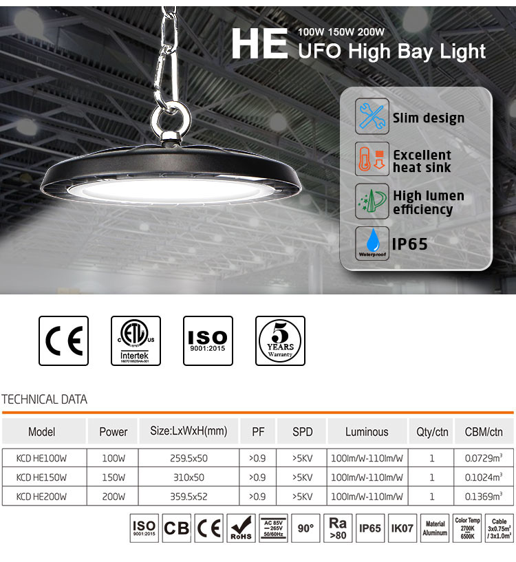 AC85-265V SMD 2835 130lm/W Led High Bay 200w