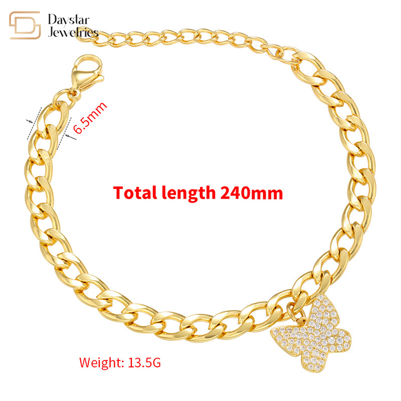 Butterfly Charm Bracelet Stainless Steel Jewelry Key Lock Pendant Gold Plated
