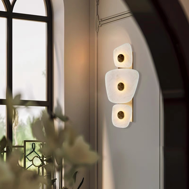 Yellow stone white marble led round and long and plating gold wall lamp for project