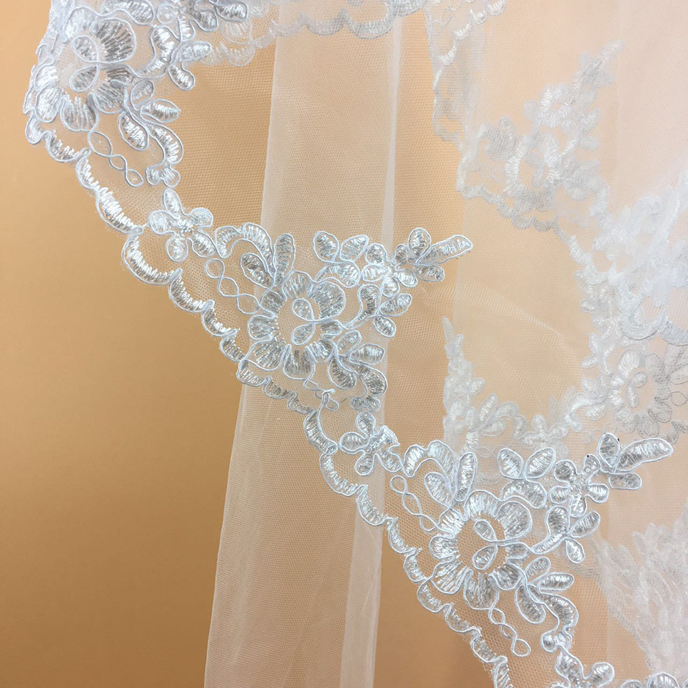 Ivory Bridal Veil Embroidery Lace Edge with Cord