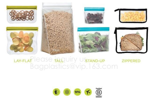 Reusable BPA Free Food Grade Preservation Storage Silicone Food Fresh Bag,Silicone Plastic Packaging Food Zip Silicon Fr