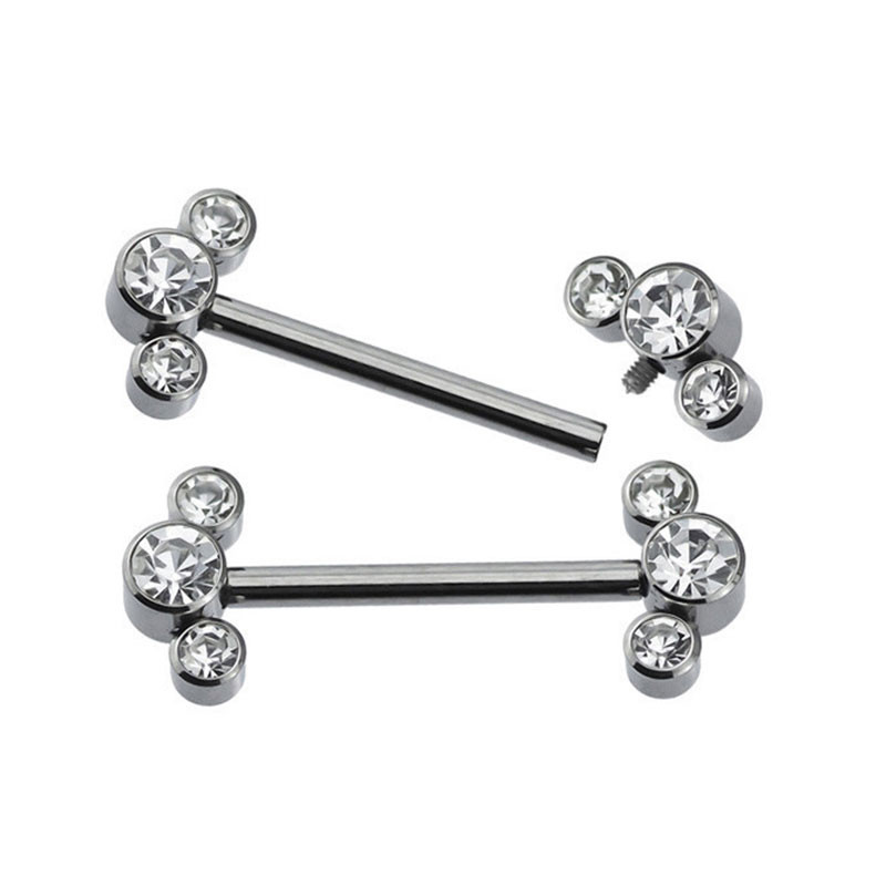 Shiny Opal Gems Pure Titanium G23 Nipple Rings 14G 1.6mm Steel color