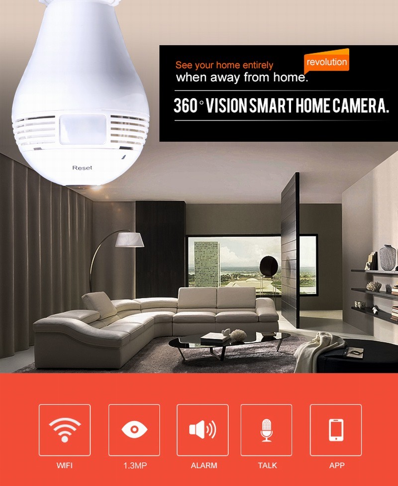 960P 360 Degree Fisheye Panoramic Wifi Wireless P2P Hidden IP Camera LED Bulb Light