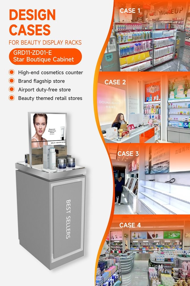 GDR11-ZD01-E Cosmetics Retail Display with LED Light Strips and Gray Glass for Retail Stores