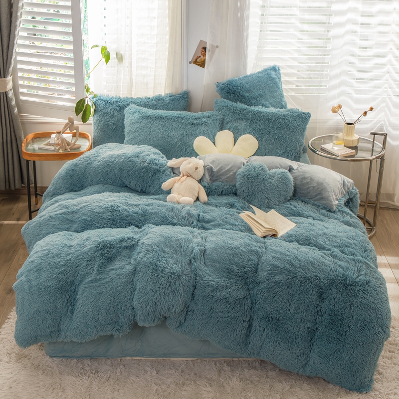 European and American Style Solid Color Thickened Warm Mink Velvet Duvet Bedding Set