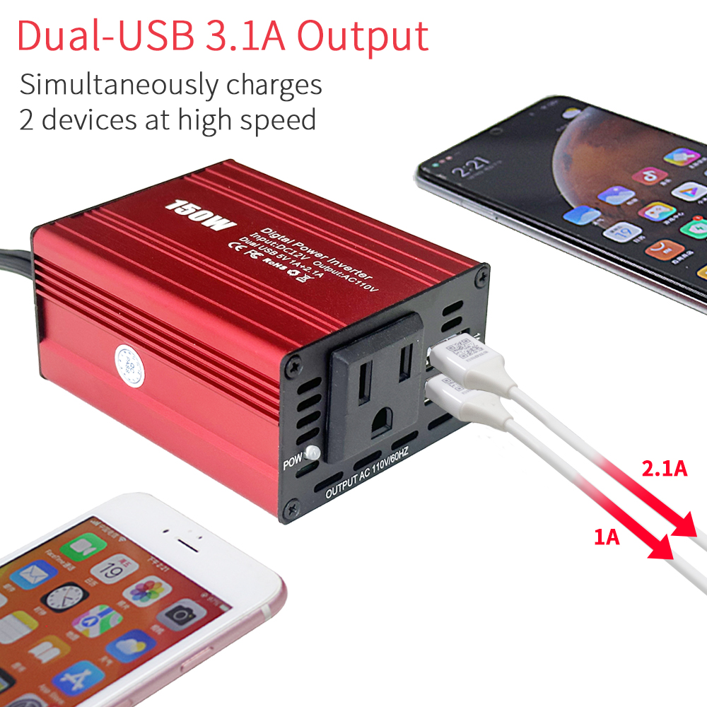 150W 12V 220V Car Inverter Peak Power 300W Modified Sine Wave Converter Customized Support Software Reengineering