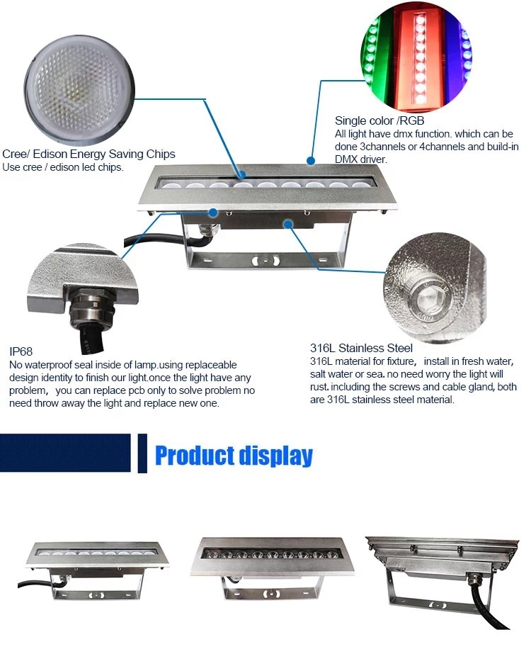 316l Stainless Steel Rgb Underwater Lights , 9x4w IP68 Underwater Light