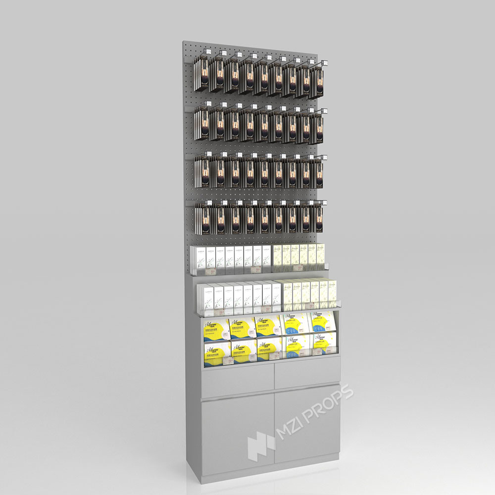 GDR01-BZ-08 Skincare Display Pillar with Grey Over-Oil Board and Soft Film Light Box for High-End Brand Sales Counters