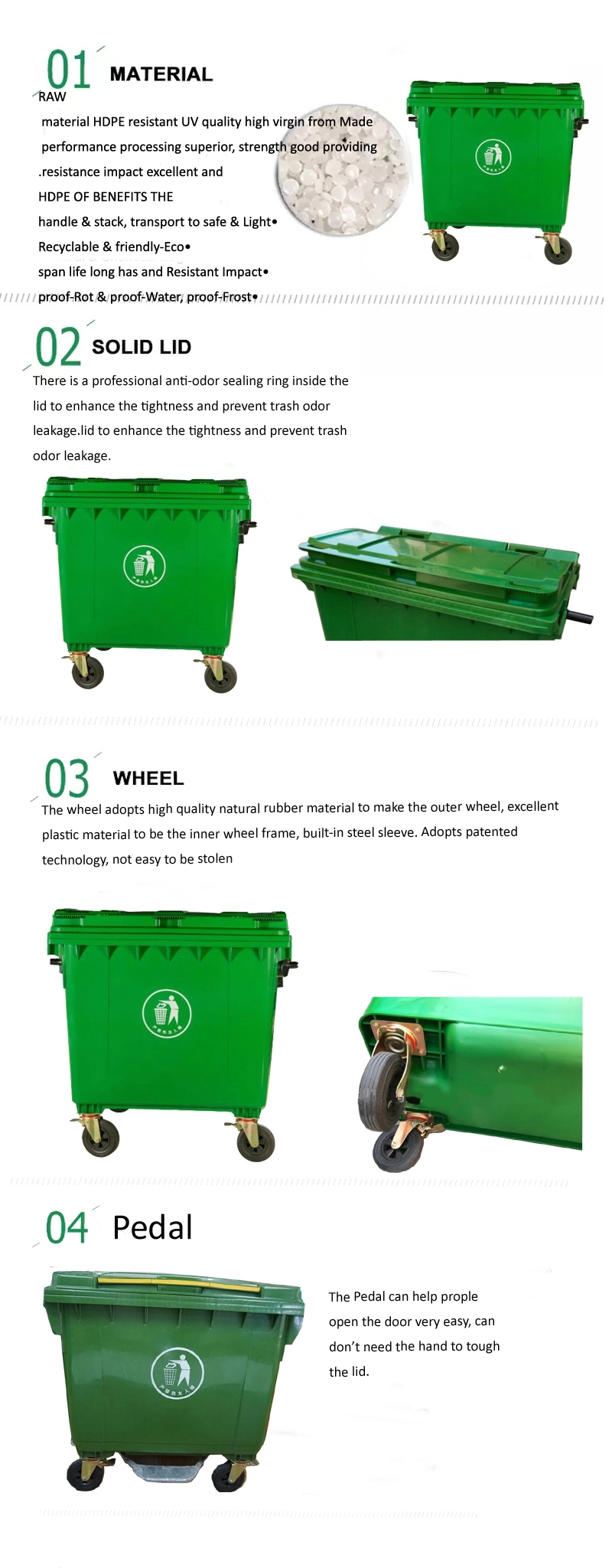660L garbage bin waste large industrial waste container garbage bins