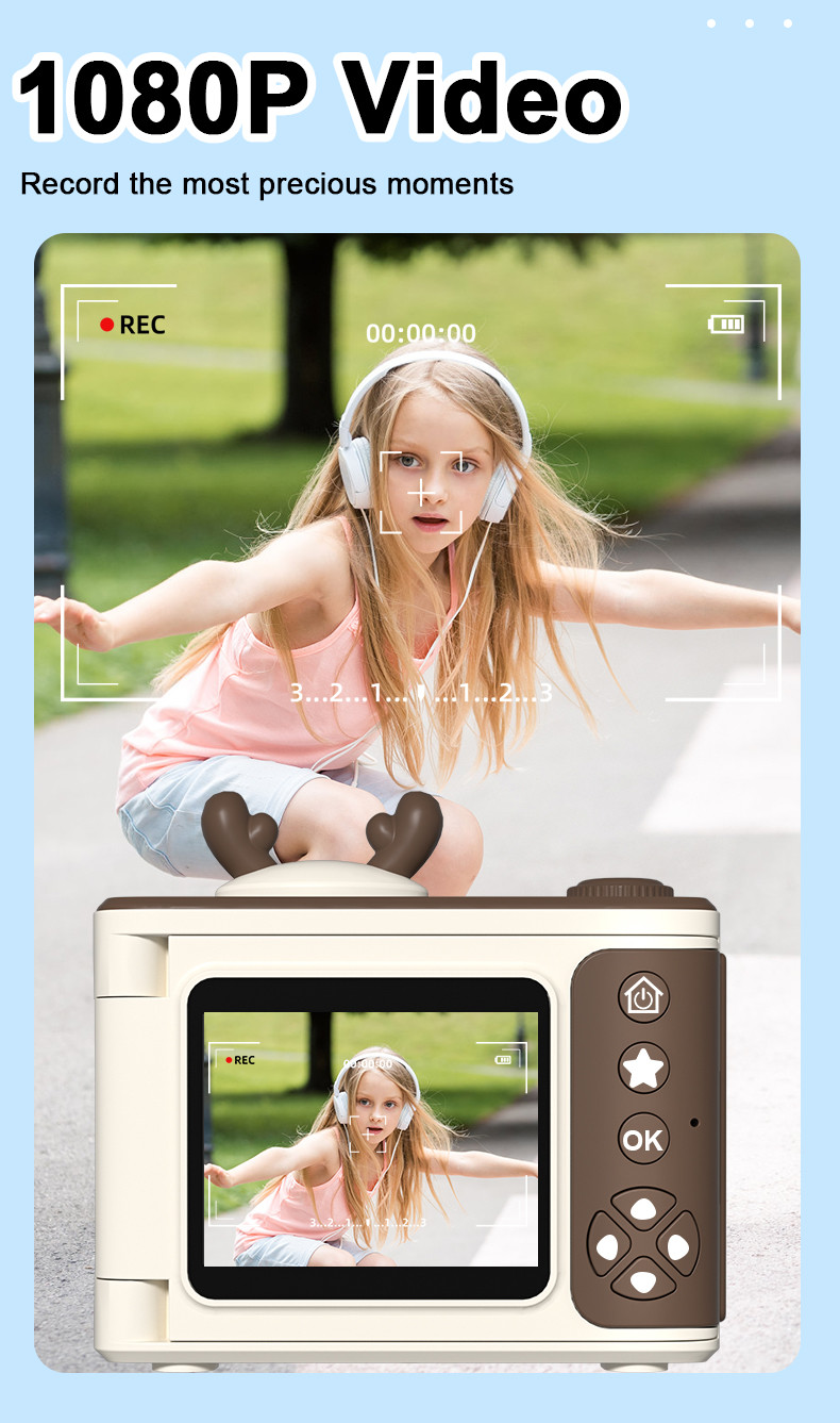 Instant Print Kids Camera 1080P HD Video Camera Print Toy Age 3+ Girl Christmas Gift